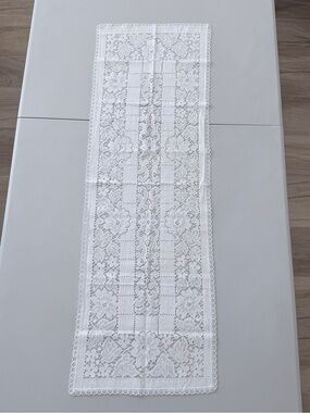 Two Handmade White Lace Table Runner - Elegant Home Dining Accent